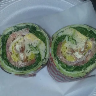 Club Wrap with turkey, pork bacon, American cheese, lettuce, tomato, onions, banana peppers, mayo on a Wheat Wrap...