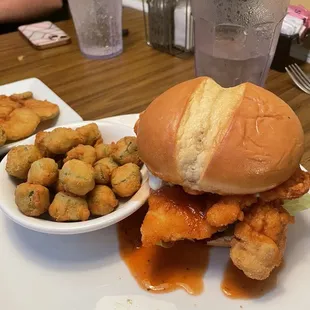 Buffalo Chicken Sandwich with Fried Okra