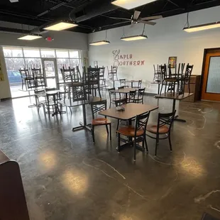 tables and chairs in a restaurant