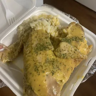 Turkey wing and rice