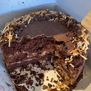 a chocolate cake in a box