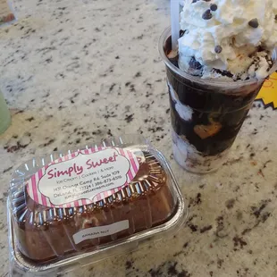 Baked banana bread and a sundae