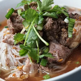 Boat Noodles # 2 - Short Ribs in dark broth topped with fried garlic, scallion, cilantro