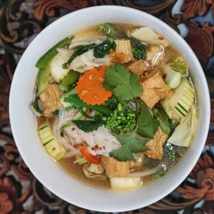 Vegetarian Noodles # 8 - Mixed Veggies and Tofu with Vegetarian broth topped with cilantro, scallion, fried garlic