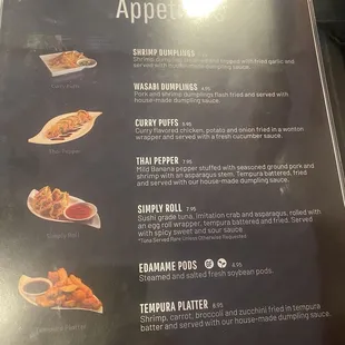 Menu items