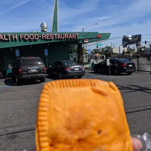 Jamaican chicken curry patties with a side of Googie.