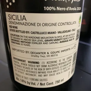 a label on a bottle of wine