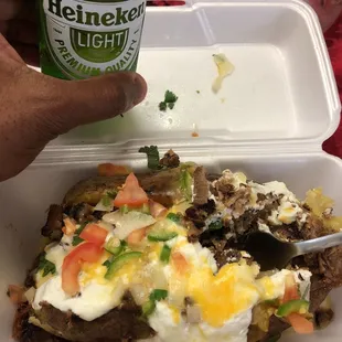 Loaded baked potatoes w/brisket w/ adult beverages