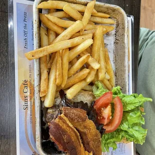 Sim's burger with fries