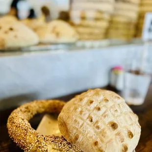  bagel and a bagel on a plate