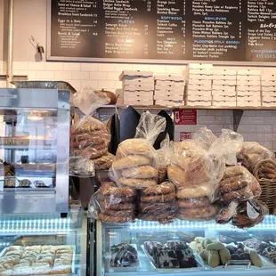 Breads and some savory good in the warmer on the left