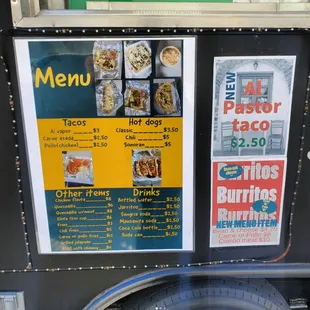 a menu on a food truck