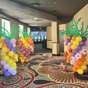Casino slot tournament, spring themed packed balloon columns