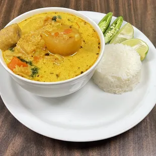 a bowl of curry and rice