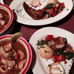 Delicious Mariscada Seafood Soup and El Maestro Ahi Tuna