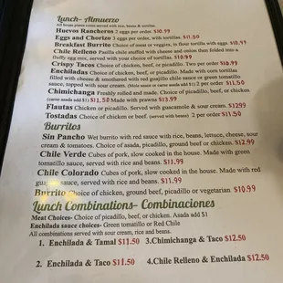 Menu Page 2 - Lunch Menu, Burritos, and Lunch Combinations