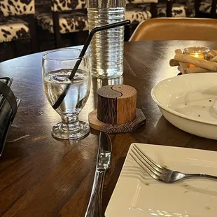 Bottle of water brought to your table.