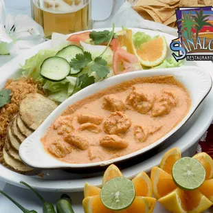 Our very delicious Camarones Chipotle! Sautéed shrimp cooked in a delicious, and not too spicy, chipotle sauce. We hope you stop by to try!