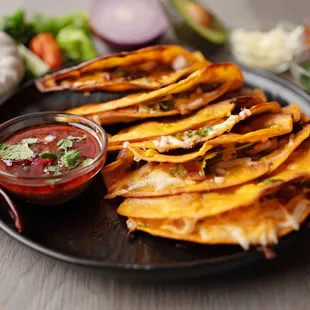 a plate of quesadillas