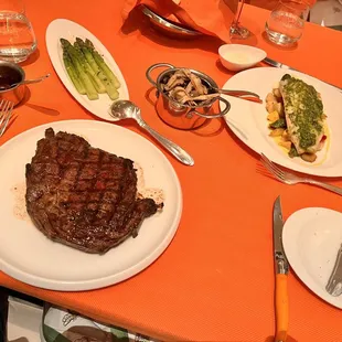 Bone-in ribeye &amp; Sea Bass