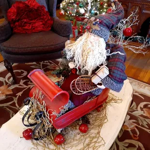 a santa claus in a toy car