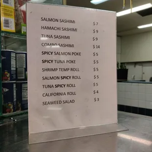 As of March 2022 - fish menu