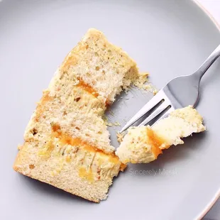 Pistachio Peach: vanilla sponge + honey roasted peach oolong compote + toasted pistachio cream