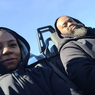 Swagged out with our complimentary rental coats.