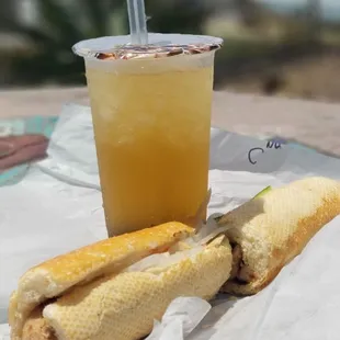 Chicken lemongrass banh mi &amp; lychee green tea boba