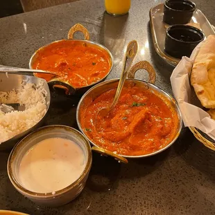 Tikka Masala Chicken, Butter Chicken, Raita, Butter Naan