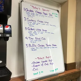 a menu on a whiteboard
