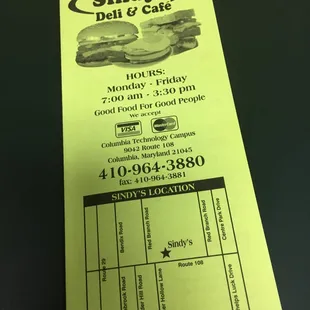 the menu for sindy's deli and cafe