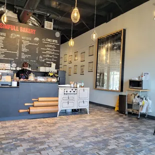 the interior of a bakery