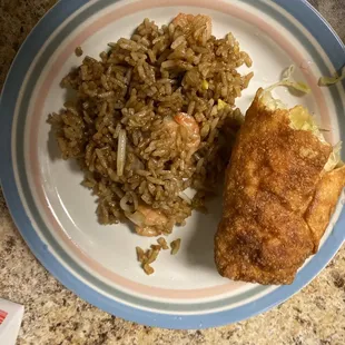 Shrimp fried rice with shrimp egg roll