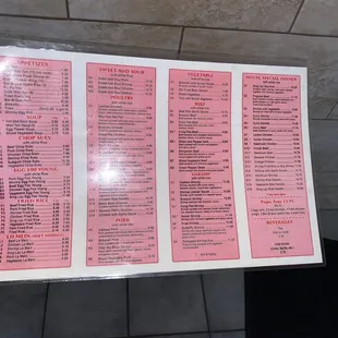 menu