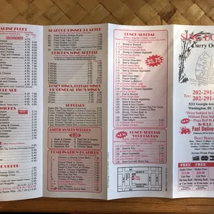 the menu of a restaurant