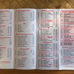 the menu for the restaurant