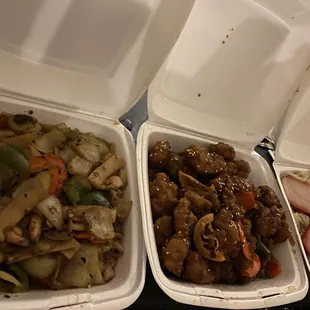 Garlic chicken -orange chicken -pork chow main