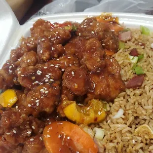 Orange Chicken with Pork Fried Rice Combination Plate