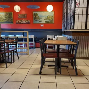 tables and chairs in a restaurant