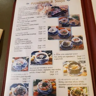 the menu of the restaurant
