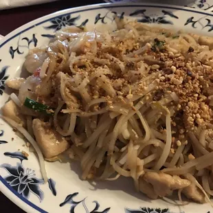 Pad Thai. No tofu and hardly any chicken. They used frozen shrimp that was gross and the noodles were over cooked and mushy.