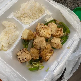8 little squares of oily tofu without salt or pepper
