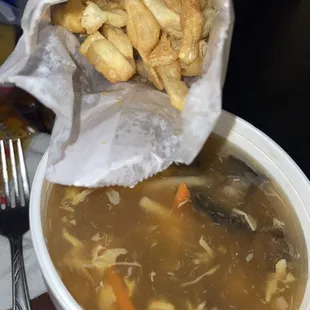 10. Hot &amp; Sour Soup &amp; fried wontons on the side