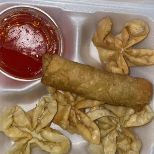 1. Eggroll &amp; 2. Crab Rangoon