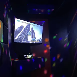 a television in a dark room