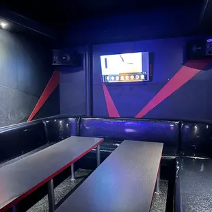 two benches and a tv