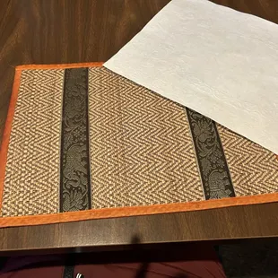 pretty placemat covered up in white paper...why?