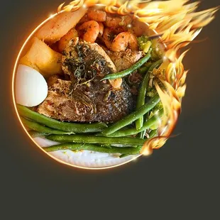 Steamed Fish with veggies shrimp &amp; egg