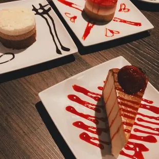 Raspberry Lemon Mousse, Triple Chocolate Mousse, and New York Style Italian Cheesecake